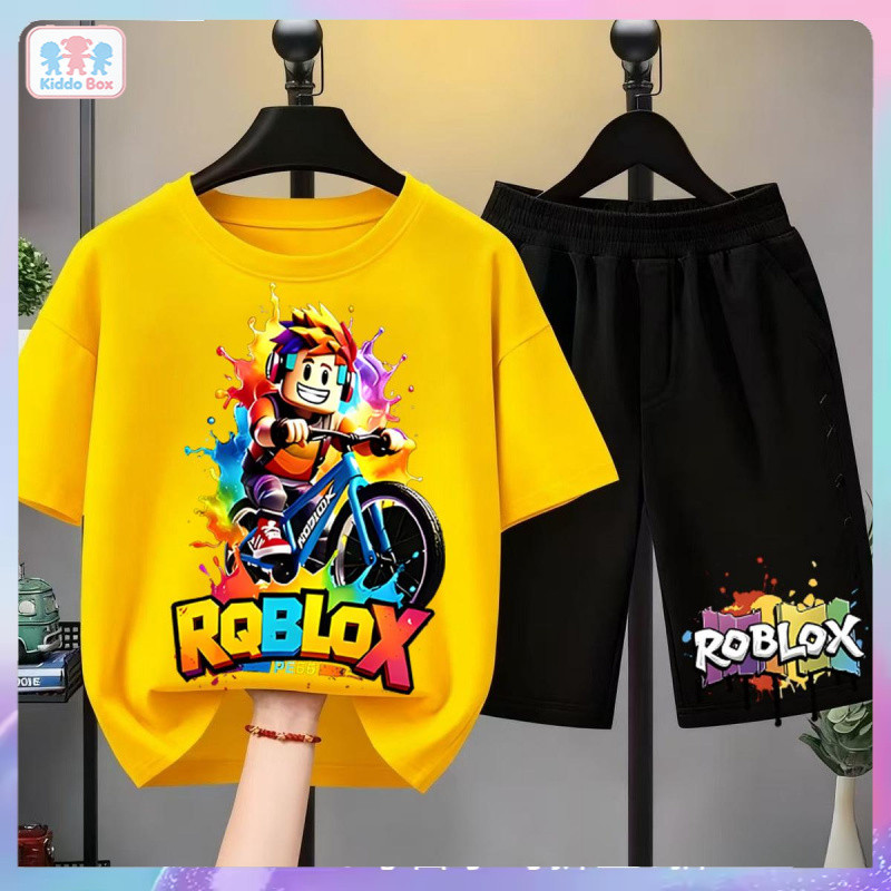 （จัดส่งตลอด 24 ชั่วโมง)ROBLOXเสื้อยืดเด็ก คอตตอน ชุดสูทเด็กผู้ชาย ชุดลำลอง 2 ชิ้น แฟชั่น สำหรับเด็กชายตัวเล็
