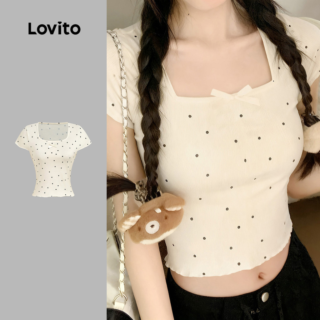 Lovito เสื้อยืดลําลองสําหรับผู้หญิง สีเทา สําหรับฤดูใบไม้ผลิ/ฤดูร้อน L166AD033