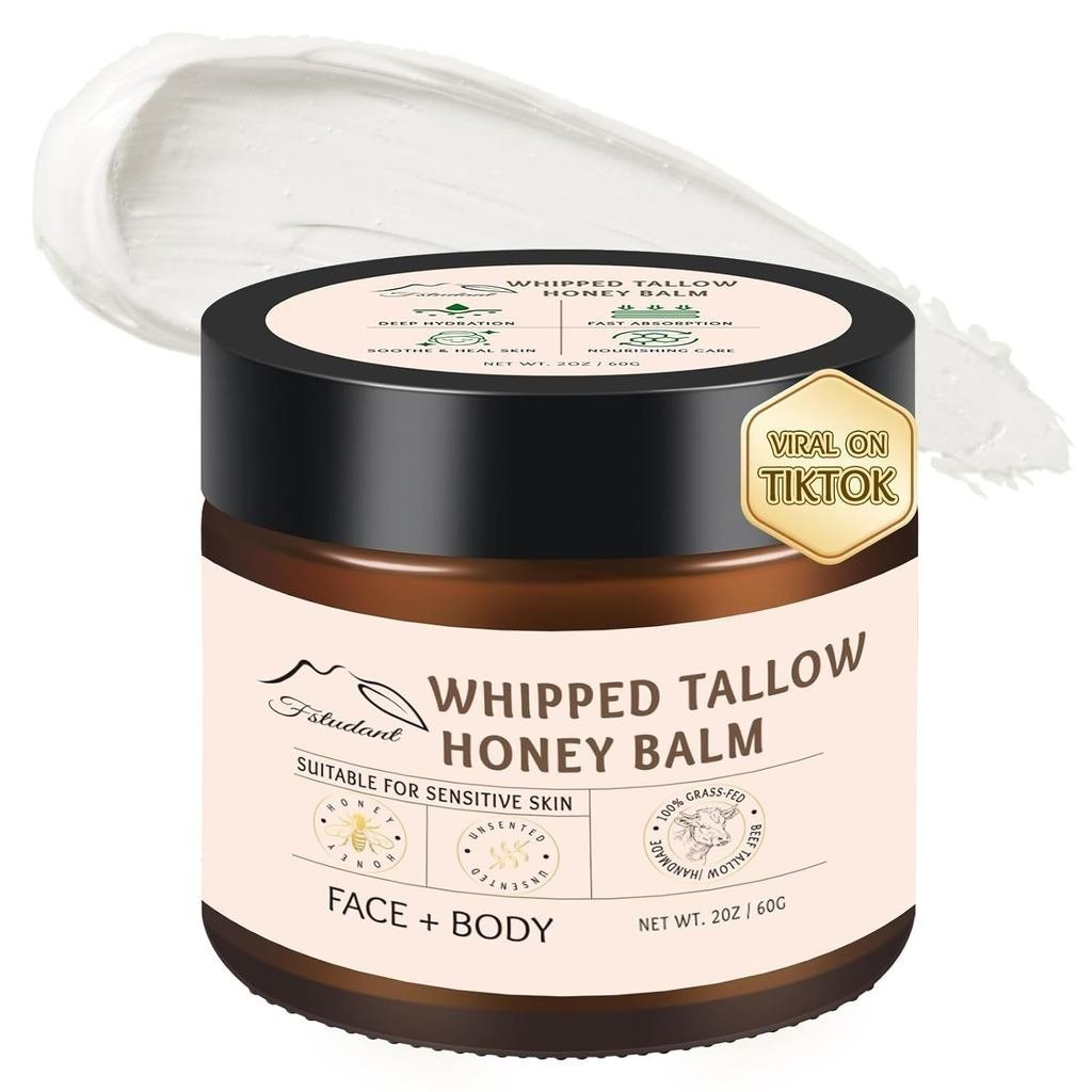 Beef Tallow for Skin, Tallow And Honey Balm, 100% Natural Beef Tallow for Face, Organic Grass-Fed Be