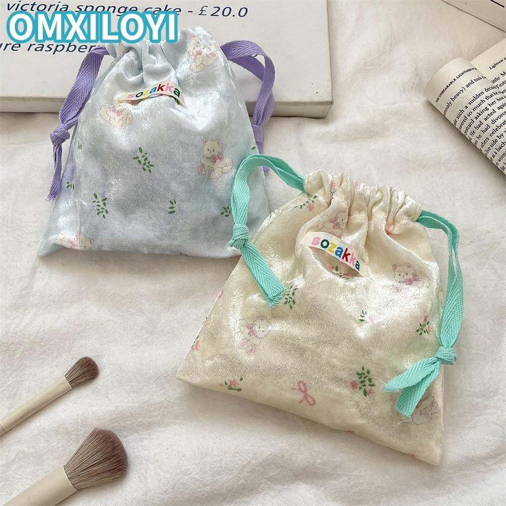 OMXILOYI Drawstring Storage Bag, Packaging Bag Travel Jewelry Lipstick Makeup Bag, Cartoon Floral Be