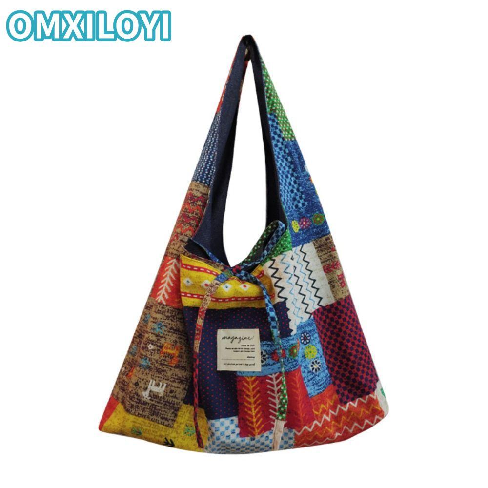 OMXILOYI Messenger Bag, Retro Large Capacity Bohemian Shoulder Bag, Geometric Canvas Tote Bag Women