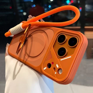โลหะหรูหราวงเล็บแม่เหล็ก Lanyard สําหรับ iPhone 12 13 14 15 16 17 Pro max Air Plus mecha ซิลิโคนกันกระแทก