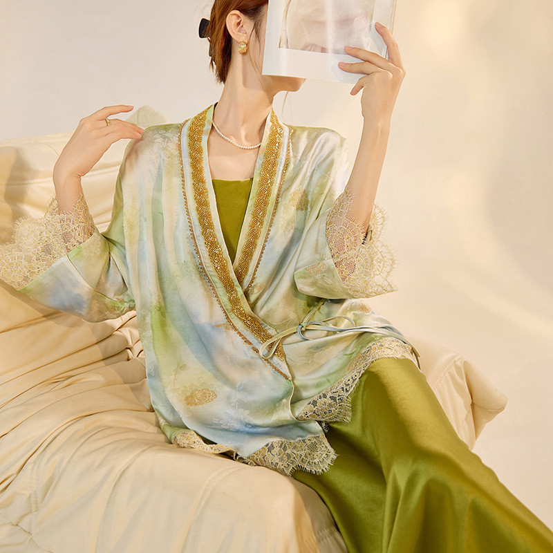 สไตล์จีนปักลูกปัดลูกไม้ออกแบบเสื้อสเวตเตอร์ถัก Acetate สลิงชุดกระโปรงหญิง ZX สไตล์ N4100 Q2026.3.5V