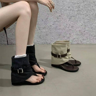 รองเท้าแตะพื้นมแบน PU ใหม่ สำหรับฤดูใบไม้ผลิและฤดูร้อน ใส่สบ…