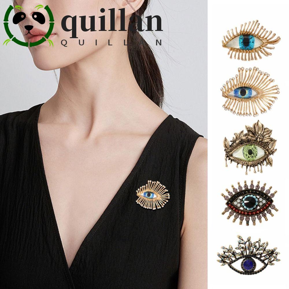 QUILLAN Luxury Badge Pin, Vintage ตกแต่ง Devil Eye เข็มกลัด Pin, จี้คริสตัลที่ไม่ซ้ํากัน Hollow Out 