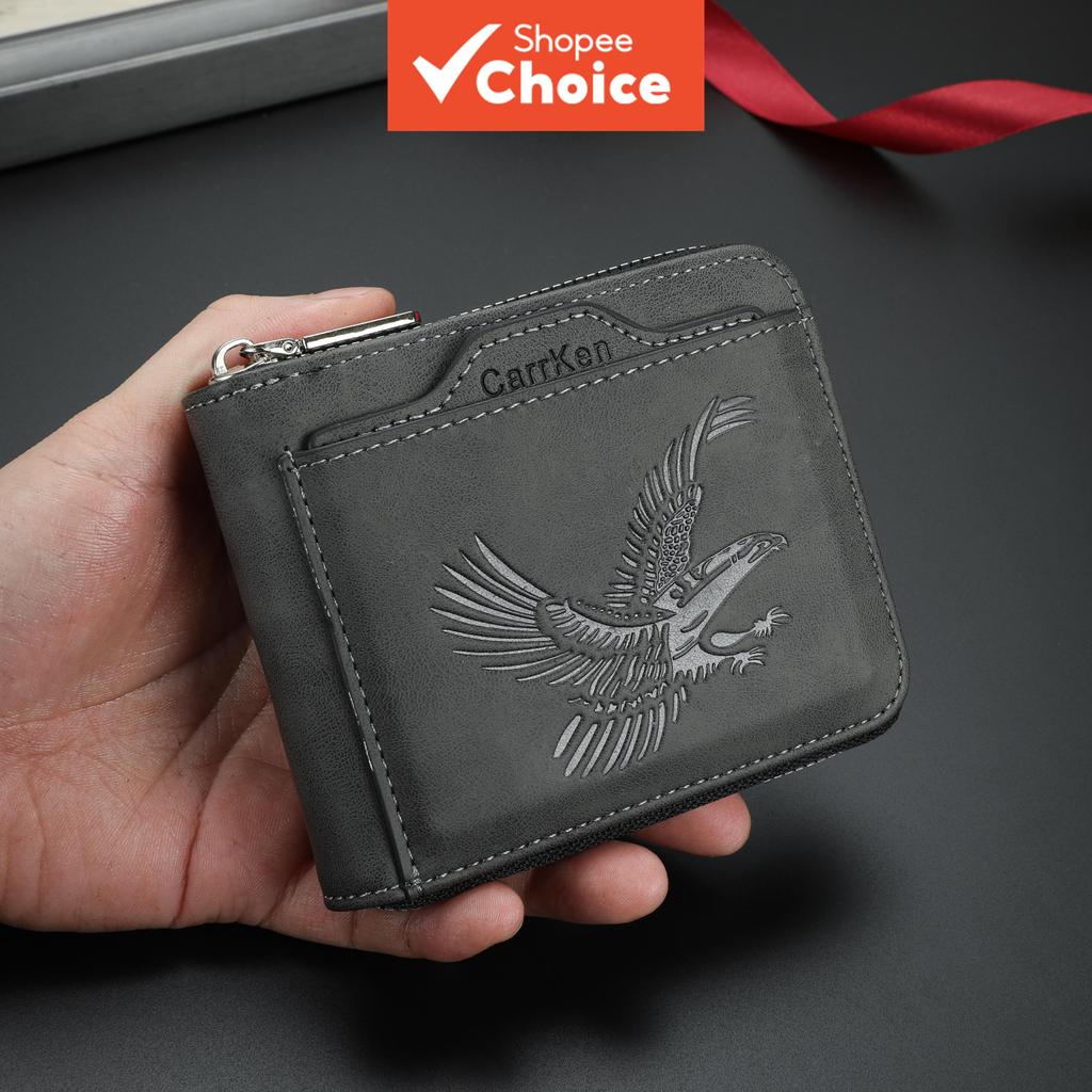 กระเป๋าสตางค์มัลติฟังก์ชั่นหลายช่องแบบใหม่ของผู้ชายการออกแบบรูปแบบนกอินทรีอเนกประสงค์สําหรับการใช้งานในชีวิตประจําวันของเยาวชน