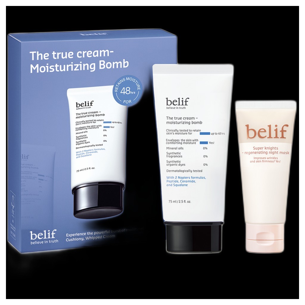 [belif] The True Cream Moisturizing Bomb 75ml + Regenerating Night Mask 35ml Set / Hydration Cream /