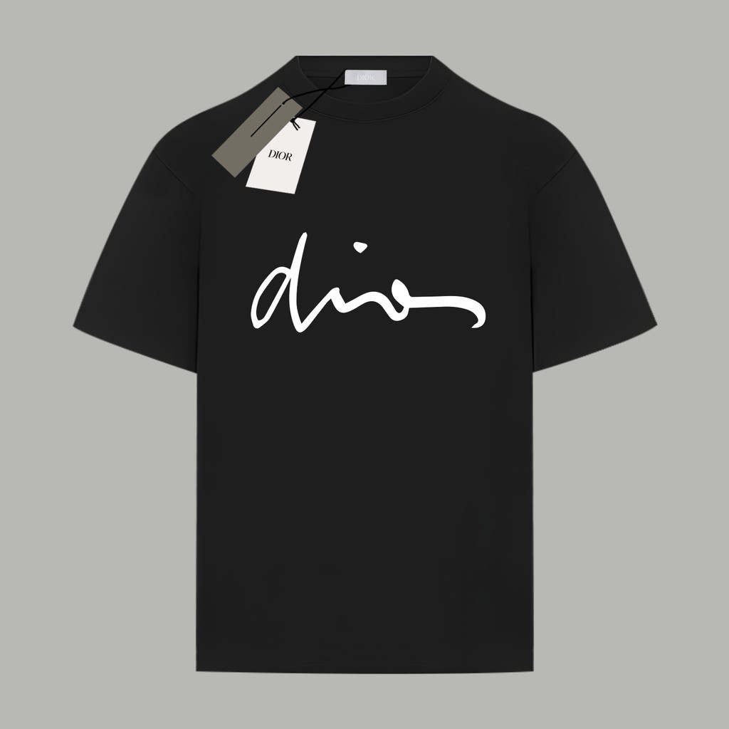 2026DIOR ผู้ชายผู้หญิงพิมพ์เสื้อยืดสวมใส่ด้านนอกเสื้อยืดแขนสั้นรอบคอเสื้อยืดลําลองผู้ชายรอบคอสินค้าใ