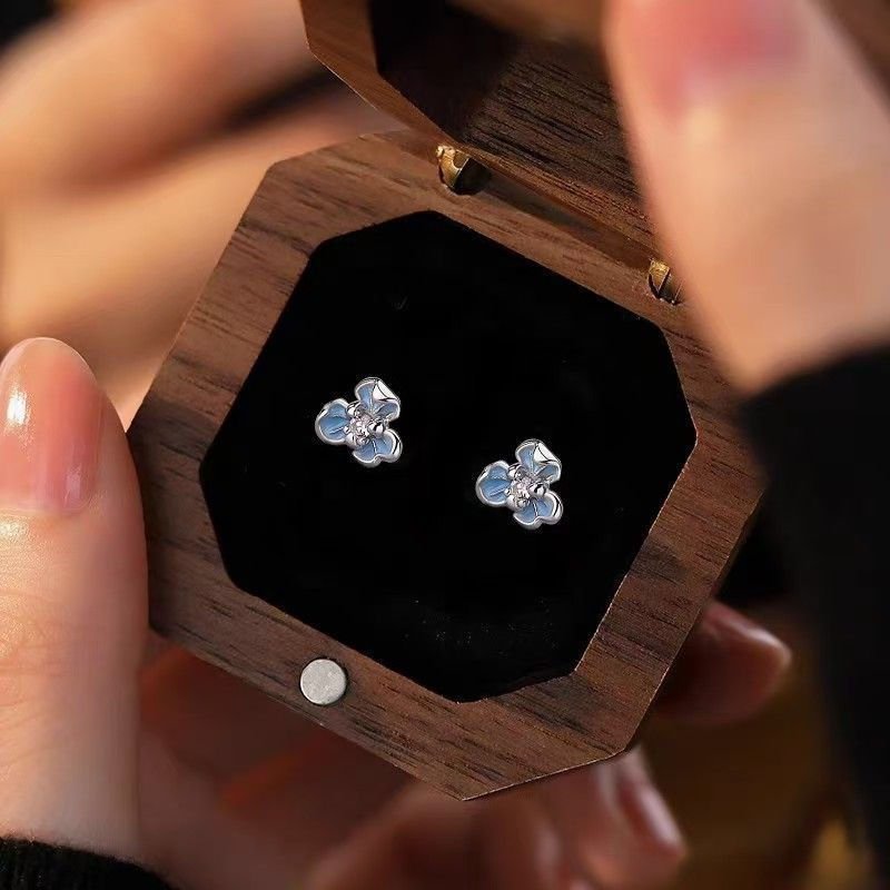 TB Spot Goods#S999Pure silver blue iris flower earrings for women, niche design, sweet, unique, fash