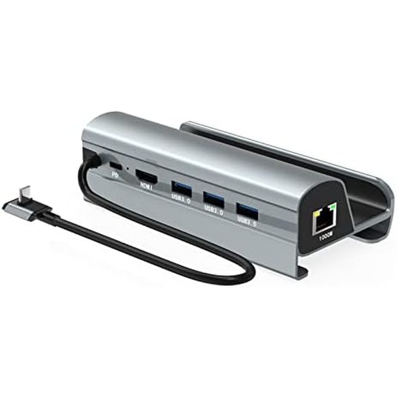 อลูมิเนียมสถานีเชื่อมต่อฐานทีวีขาตั้ง Hub ผู้ถือ Dock USB C ถึง RJ45 Ethernet 4K 60HZ HDMI ใช้งานร่ว
