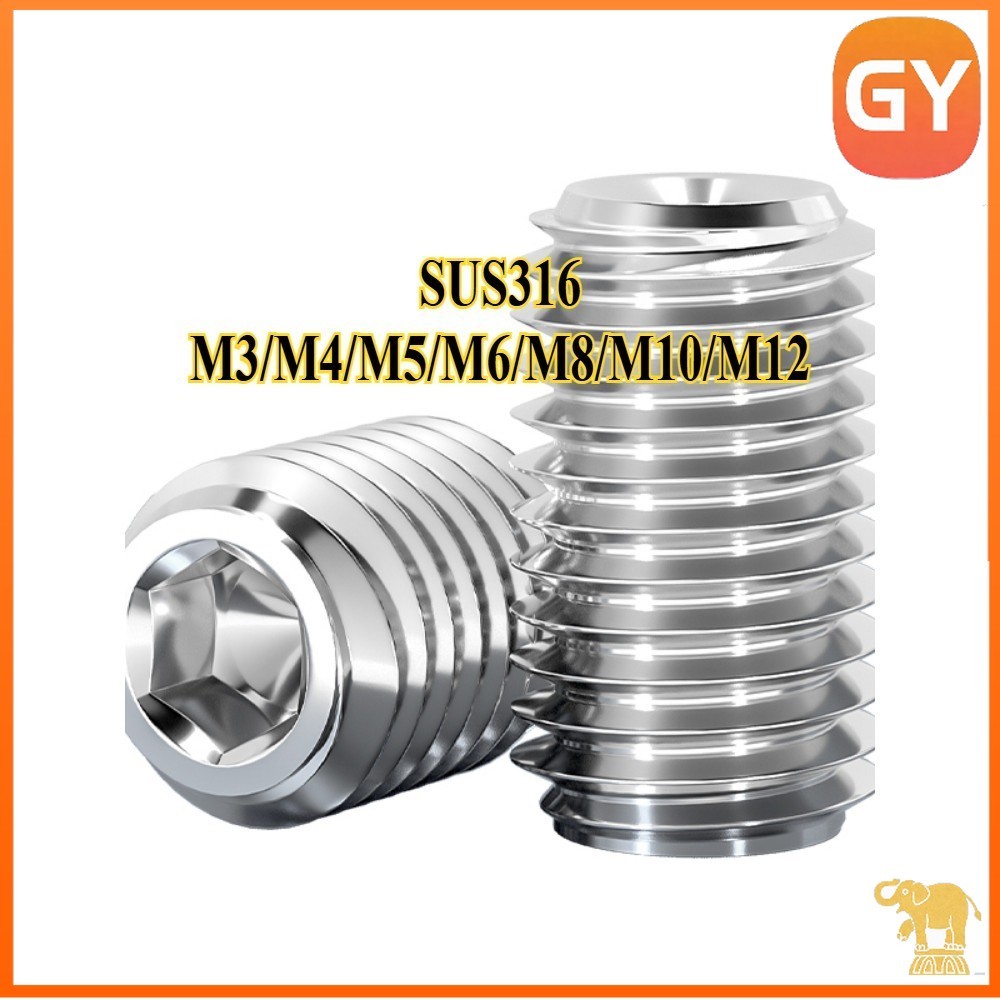 สกรู ตัวหนอน หกเหลี่ยม ปลายตัด สแตนเลส 316 เกลียวมิล หยาบ M3/M4/M5/M6/M8/M10/M12 / Hex Socket Set Sc