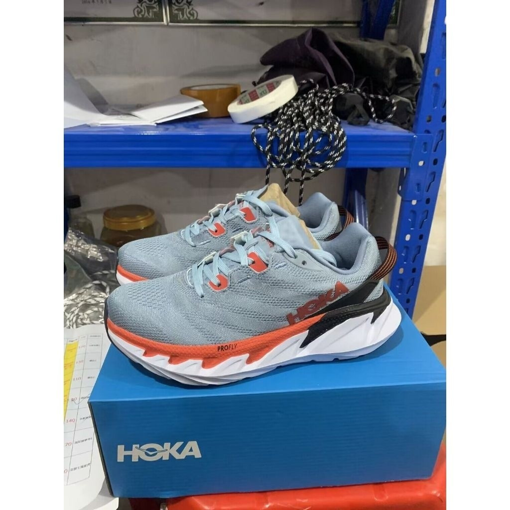 รองเท้าวิ่งผู้หญิง Hoka One One Elevon 2 สีฟ้า ส้ม และขาว โมเดล 7v0u ZLEO NX7N