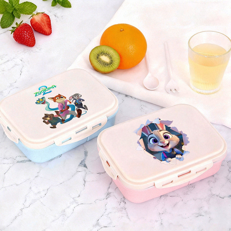 Zootopia Meal Box อะนิเมะน่ารัก Nick Judy กล่องอาหารกลางวันคอนเทนเนอร์อาหารช้อนส้อมชุดโรงเรียน Office Girls Women Dinner Storage Case