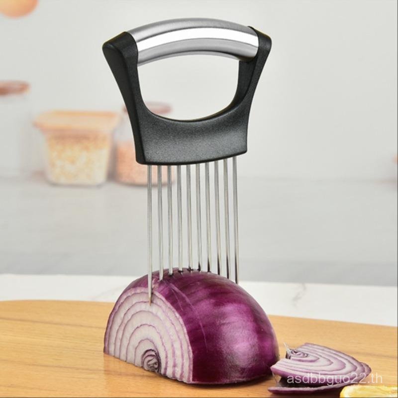 Onion Holder for Slicing, 1 Count Stainless Steel Onion Slicer Aid, Fruit Vegetable Slicer Tool, Veg