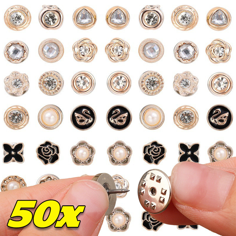 ปุ่ม No-Sew Pearl Rhinestone สำหรับเสื้อเชิ้ตแฟชั่นผู้หญิง