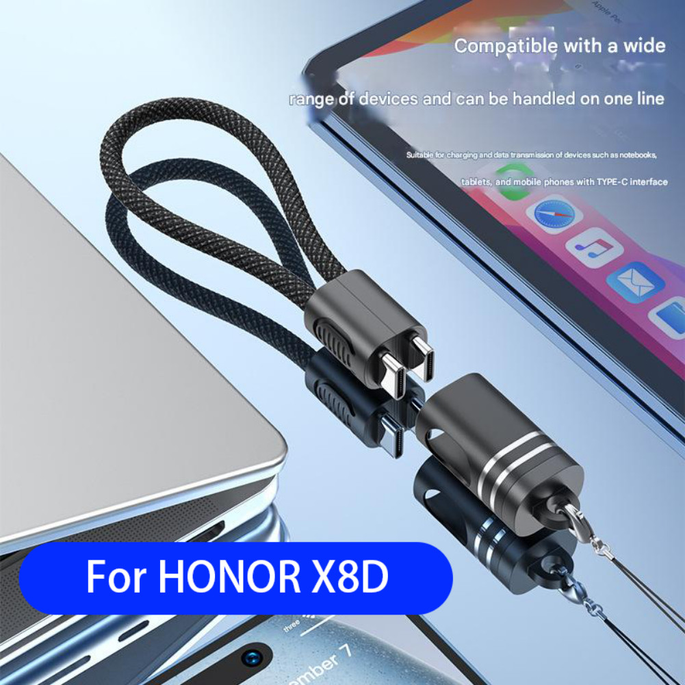 Lanyard 60W PD ออกแบบมาเพื่อการเดินทางได้อย่างอิสระพวงกุญแจ dual Type-C ชาร์จเร็วสายเคเบิลข้อมูลโทรศัพท์มือถือสําหรับ Honor X8D LKY5 ประเภทประเภท c สายชาร์จเร็ว