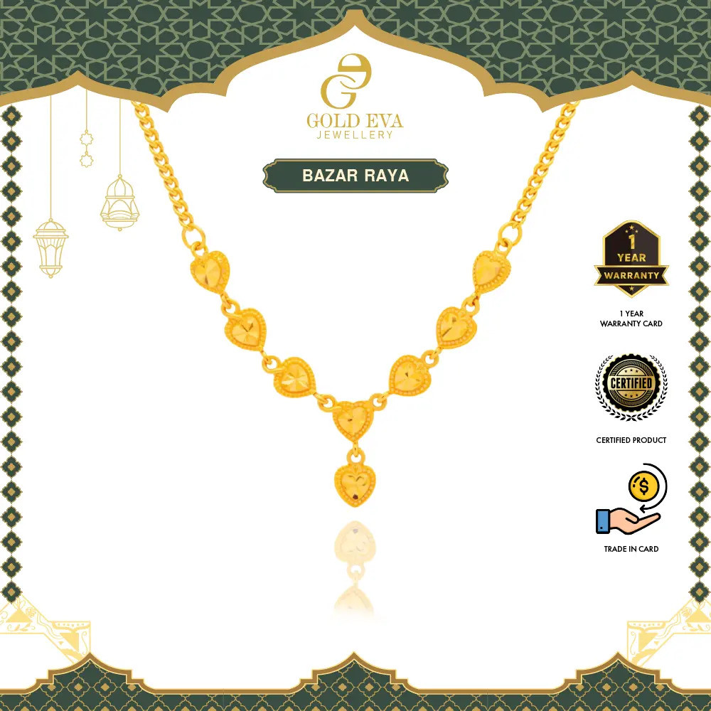 Emas Eva (9.97g) GE 45 ซม.Love Board Choker สร้อยคอทองจี้แฟชั่น Locket Necklet Charm 24 K Gold Plate