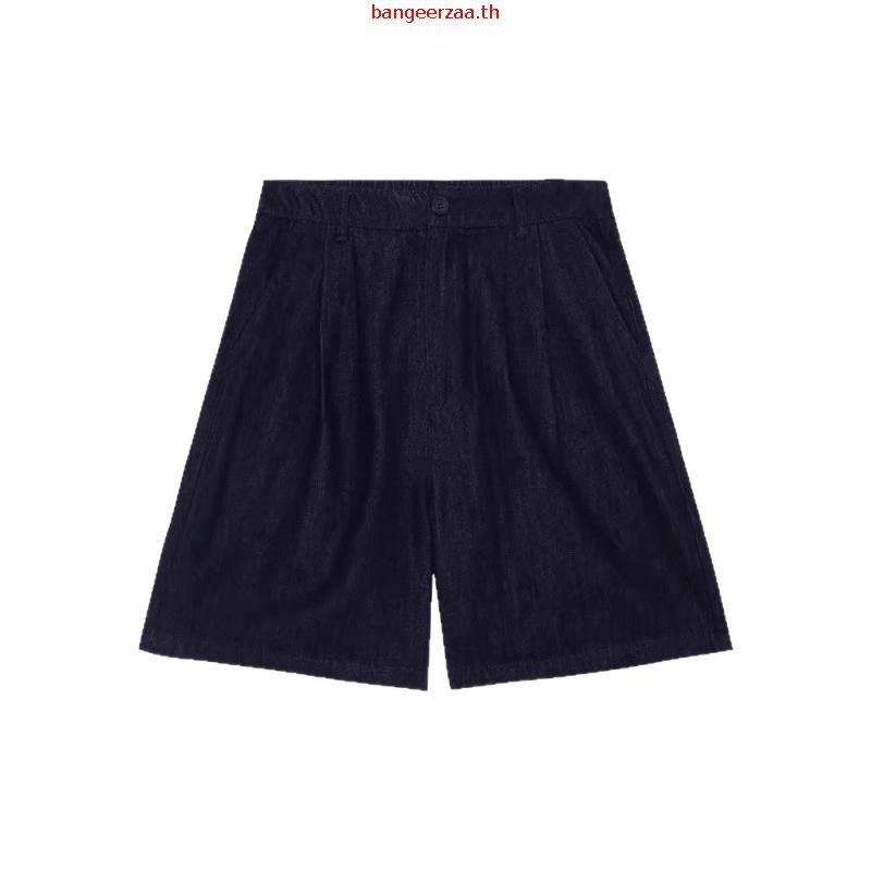 DAPPERANDMORE Raw Denim Jort Pleat Pleated Jeans Shorts - สีดํา