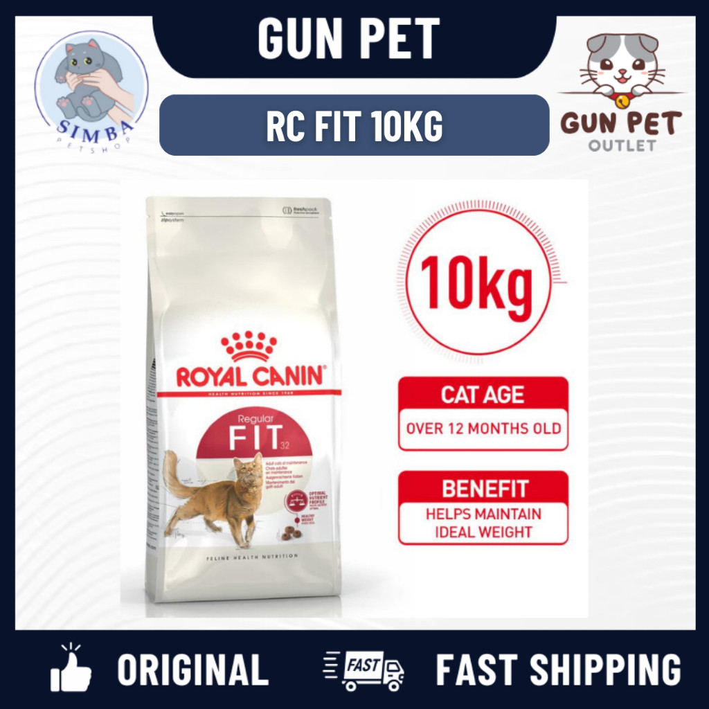 [SIMBA PET] Royal Canin 10kg Fit 32 Adult RC 10kg อาหารแมวแห้ง Makan Kucing - โภชนาการสุขภาพเส้น WH5