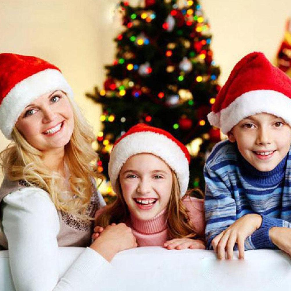 Plush หมวกคริสต์มาสสําหรับผู้ใหญ่เด็กหนา Santa Claus สีแดง Xmas หมวกหมวก Merry Christmas I4s9
