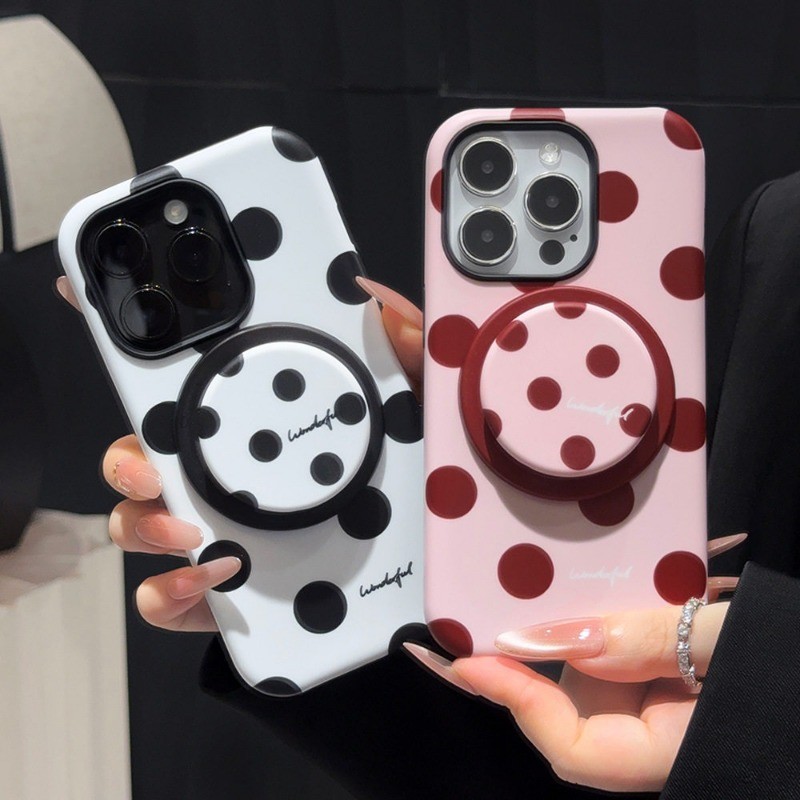สีดําและสีขาวลายจุดรูปแบบป้องกันกรณีสําหรับ iPhone 11 12promax 13pro15pro 15promax 14 14promax 14pro 16 pro max 16 plus 17 17promax two in one case