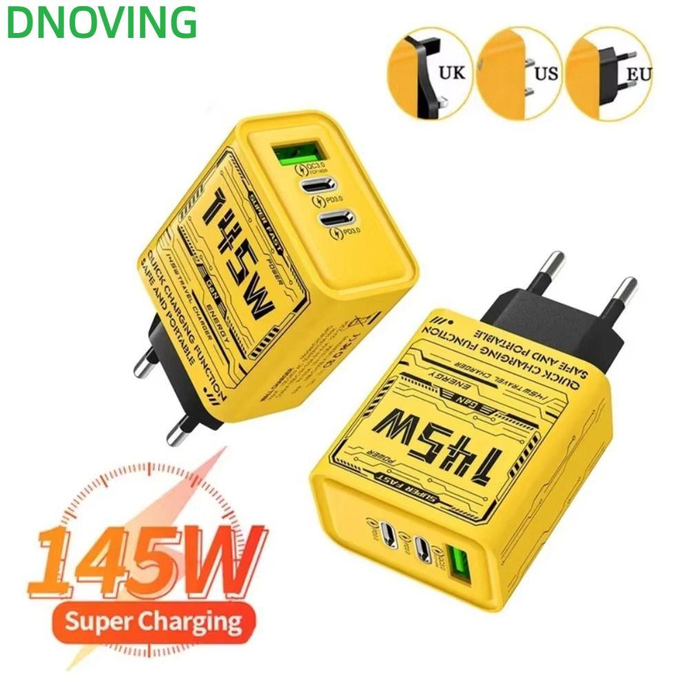 DNOVING อะแดปเตอร์ชาร์จโทรศัพท์, EU/US/UK USB A+C 145W GaN ปลั๊กชาร์จ, PD QC3.0 3 พอร์ต Fast Chargin
