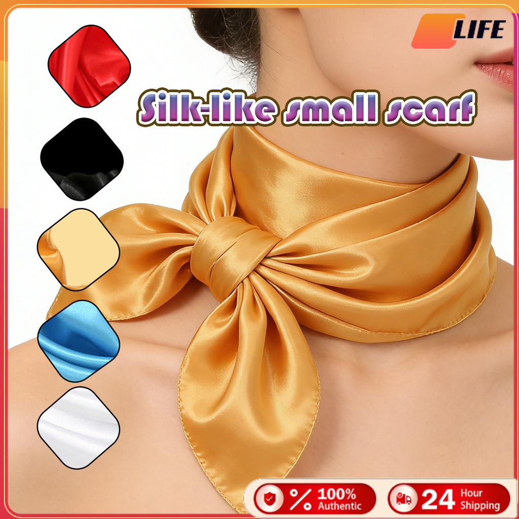 เก็บปลายทาง！60*60CM ผ้าพันคอซาติน สีพื้น สไตล์วินเทจ ทรงสี่เหลี่ยม แฟชั่นผู้หญิง