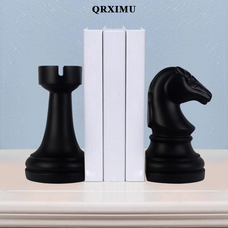 [คําสงศโสดนขคค้้พพคอท combedสเดิม] Chess Bookends Unique Book Rack Sculpture Book Ends to Hold Books