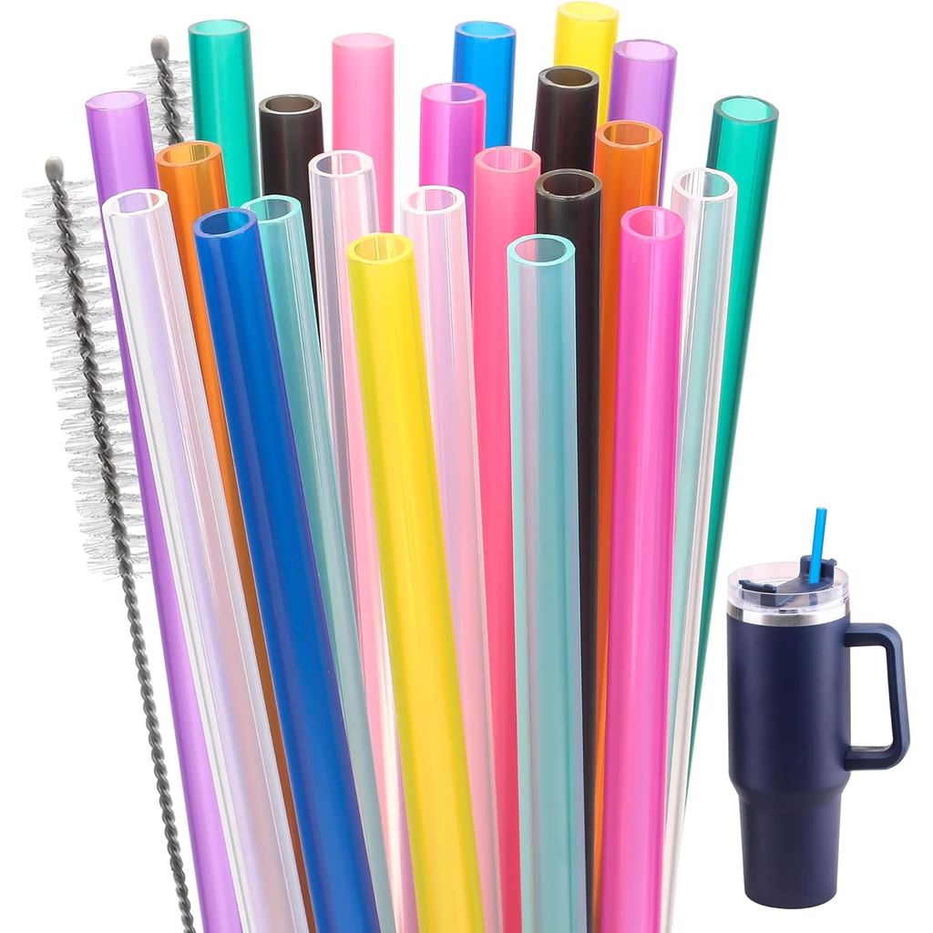 Dakoufish 23 ชิ้นหลอดทดแทนสําหรับ Stanley 40oz 30oz Tumblers,หลอดพลาสติกแบบใช้ซ้ําได้ 2 แปรงทําความส