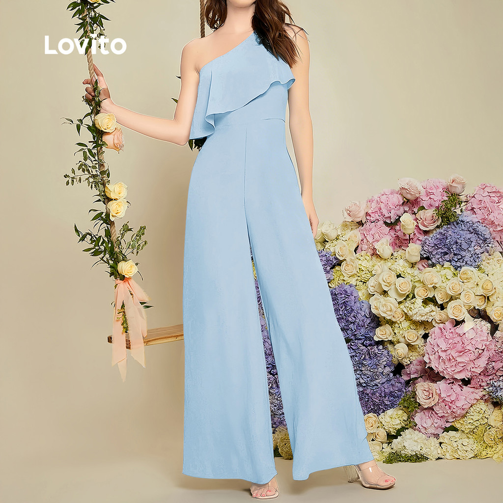 Lovito  จั๊มสูทจัมพ์สูทซิปอสมมาตรหรูหราสําหรับการเดินทางฤดูใบไม้ผลิ/ฤดูร้อน สีฟ้าอ่อนสําหรับผู้หญิง L177ED046 ราคา ถูกที่สุด ดีลบีเคเค แกลเลอรีภาพที่ 4