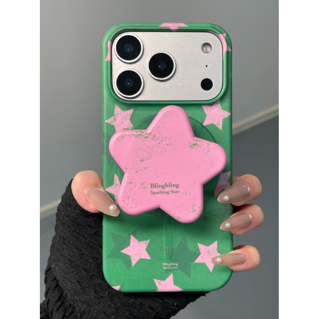 น่ารัก Hard Magnetic Case ภาพวาดสีน้ํามัน Star เกาหลี Ins Magnetic Film พิมพ์กันกระแทกป้องกันกล้องสําหรับ iPhone 17 Pro Max 16 Pro 15 14 Pro