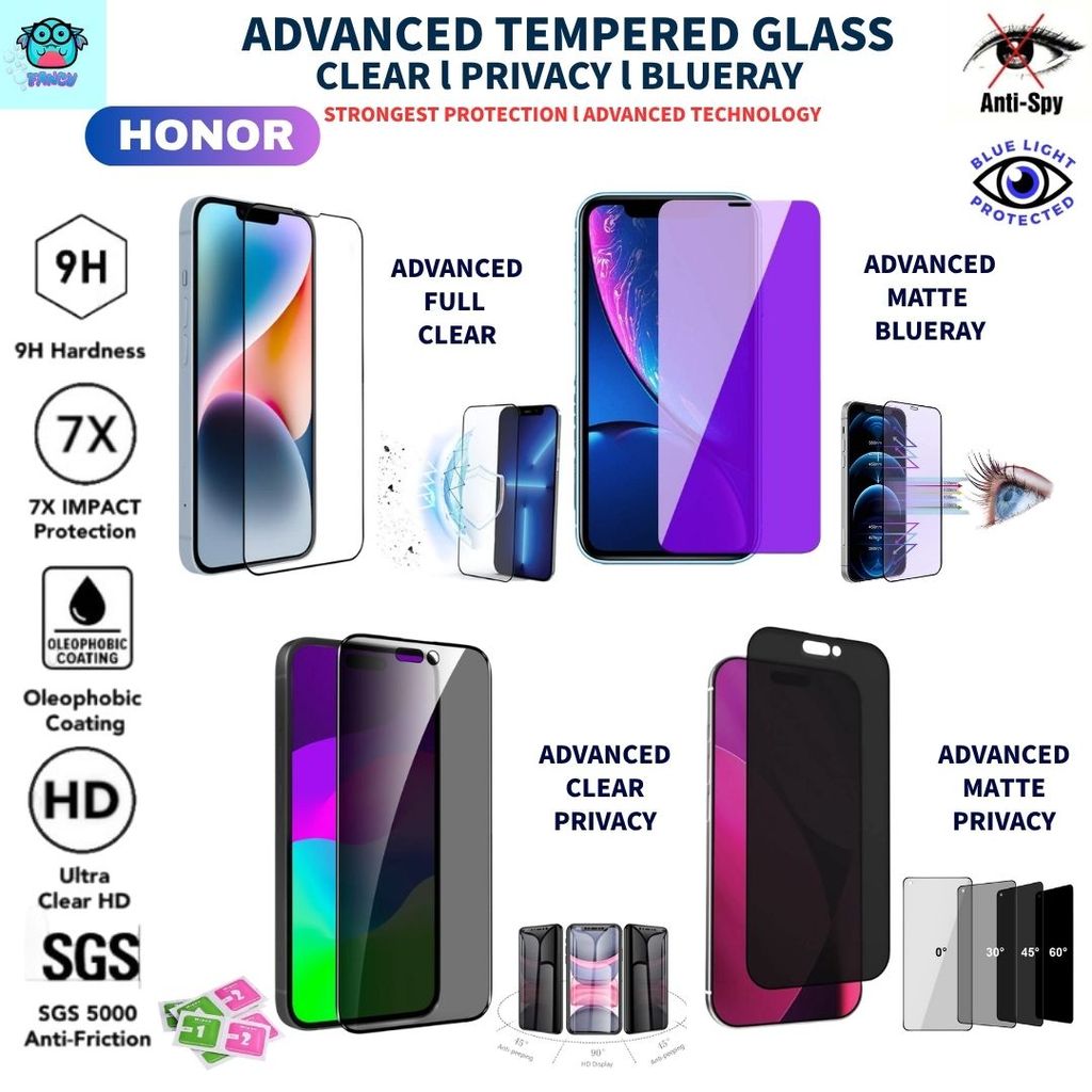 กระจกนิรภัยขั้นสูง Honor X9D,600Lite,400Lite,400Smart,X7D,400,200Lite,200Smart,X8B PRIVACY CLEAR SCR