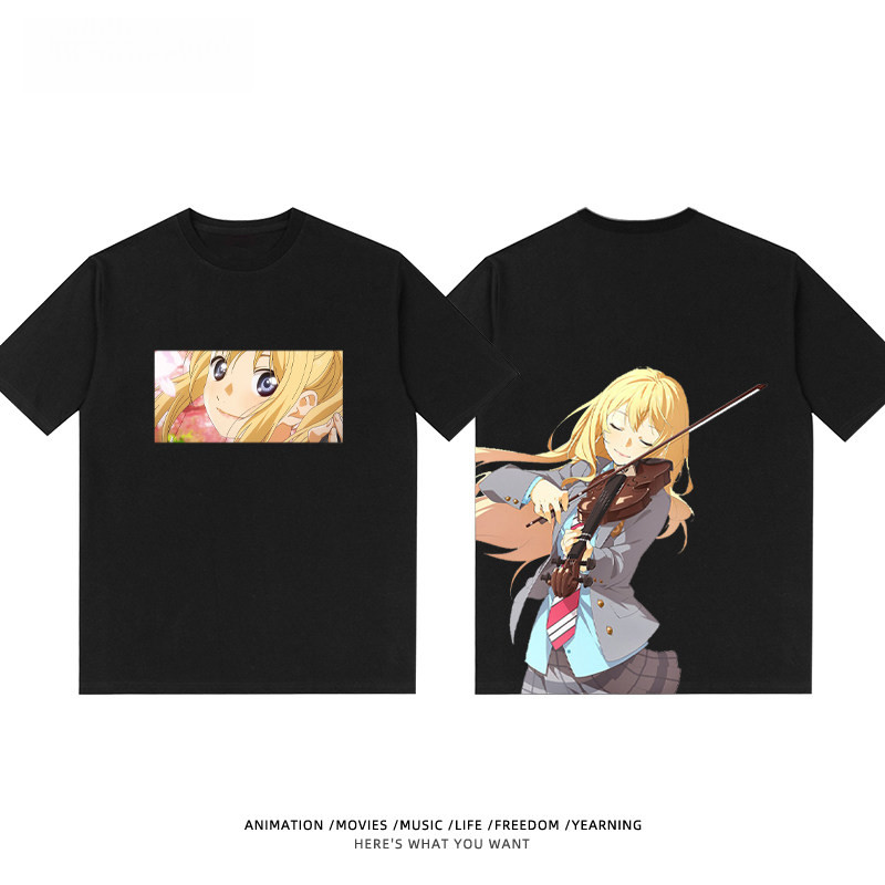 เสื้อยืดแขนสั้นสีดำสไตล์ญี่ปุ่น ออกแบบโดย Kaoru Miyahara และ Kaoruzawabe เหมาะสำหรับสวมใส่ทุกวันและแ