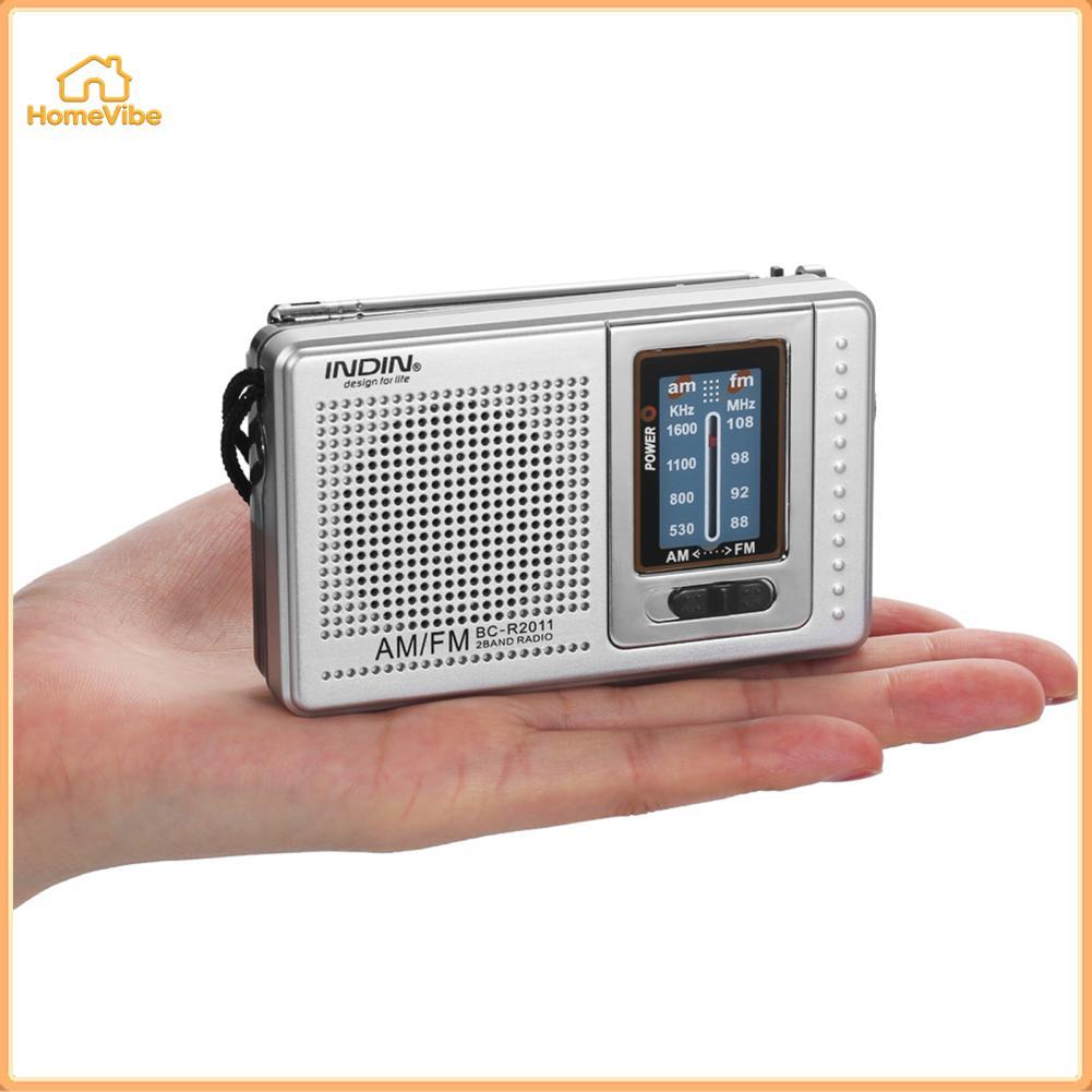 HomeVibe BC-R2011 Mini AM วิทยุ FM 2 Band ตัวรับ แบบพกพาลำโพงในตัว w/แจ็คหูฟัง Telescopic Antenna
