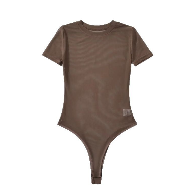 บอดี้สูทสาวอวบ บอดี้สูทผู้หญิงมีฟองน้ำ Jumpsuit สไตล์ใหม่สำหรับฤดูร้อน แขนสั้น รอบคอดูดี วัสดุผ้าก๊o