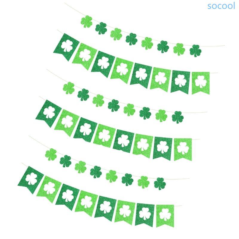 Soc* Handmade Recycled Paper Shamrock Banners Clovers Designs Flag แขวนตกแต่งสําหรับ Patricks Celebr