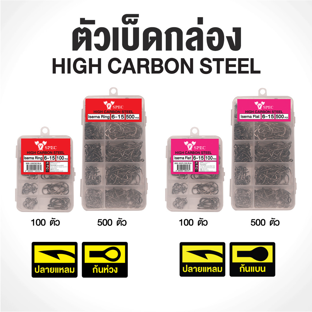 ตัวเบ็ด ISEMA แบบกล่อง 100 ตัว และ 500 ตัว ตะขอทางเดียว คละเบอร์