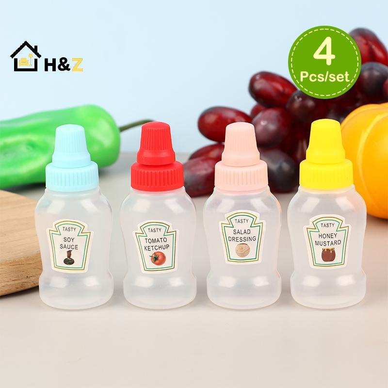 Kaleidoscope 4 ชิ้น/เซ็ตมินิซอสขวดซอสมะเขือเทศน้ําผึ้งสลัดคอนเทนเนอร์ขวดแบบพกพาซอส Jars เก็บกล่องอาห