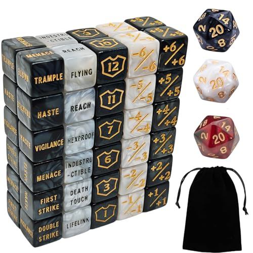 63-Piece MTG Dice Set - Ability and Keyword Counters, -1/1 Life Counters, Shield Life Counter Dice, 