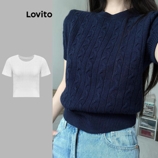 Lovito เสื้อไหมพรมลําลอง เสื้อถักพื้นฐานธรรมดาสําหรับผู้หญิง…