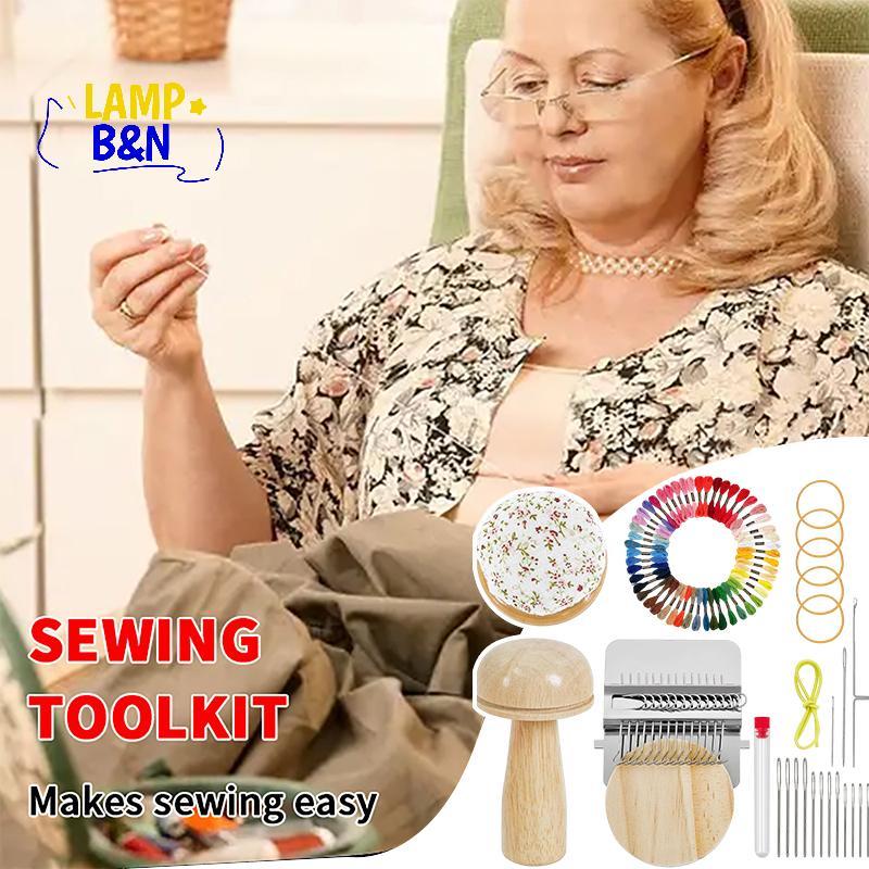 [B&N] Mini Darning Loom,Mushroom Knit Patch Kit 14 Hooks Small Weaving Loom 14 ชิ้นเข็มตาขนาดใหญ่ 50