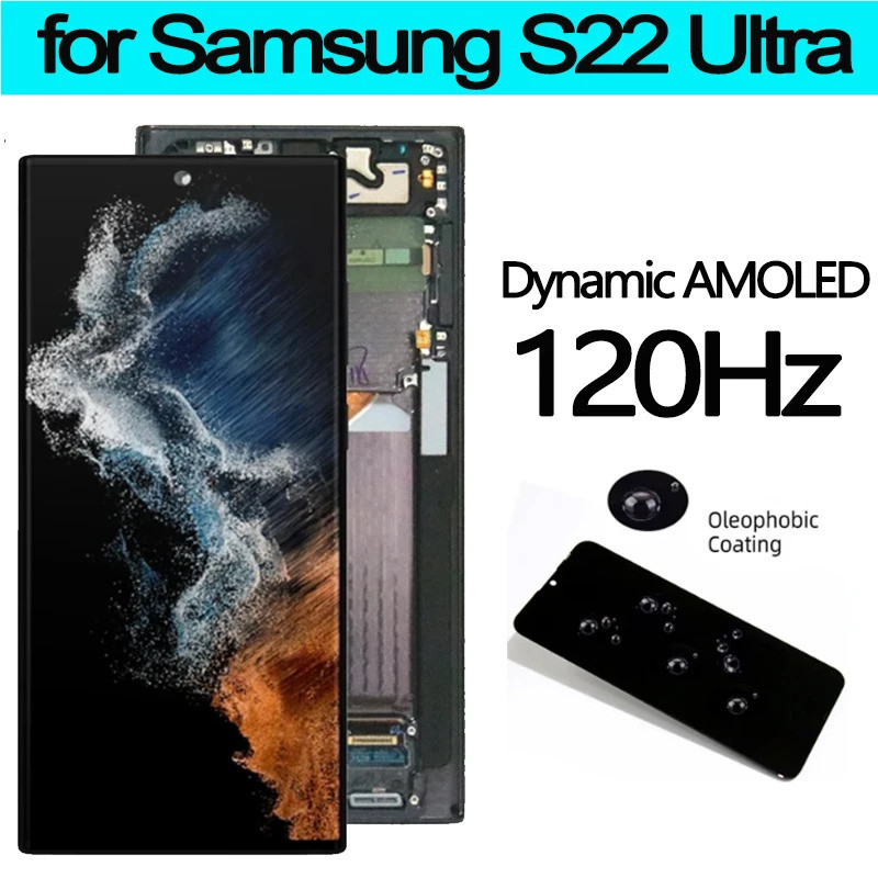 6.8 แบบไดนามิก AMOLED สําหรับ Samsung S22 Ultra 5G SM-S908B LCD หน้าจอสัมผัสอะไหล่ซ่อมสําหรับ SM-S90
