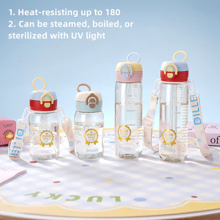 ขวดน้ํา Diller PPSU ป้องกันความร้อน 180℃, BPA-Free, Dual Head, Leakproof, 380/520ml D2606