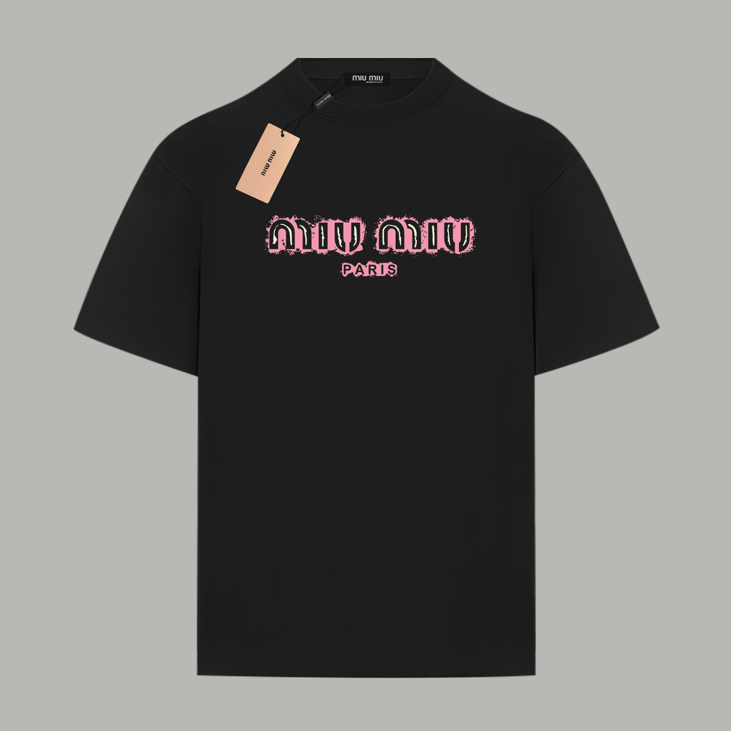 Miu Miu/Miu/6XL คลาสสิกรอบคอแขนสั้นเสื้อยืดผู้ชายผู้หญิงสไตล์ Plus ขนาดพิมพ์เสื้อยืดออกแบบ Commuter 