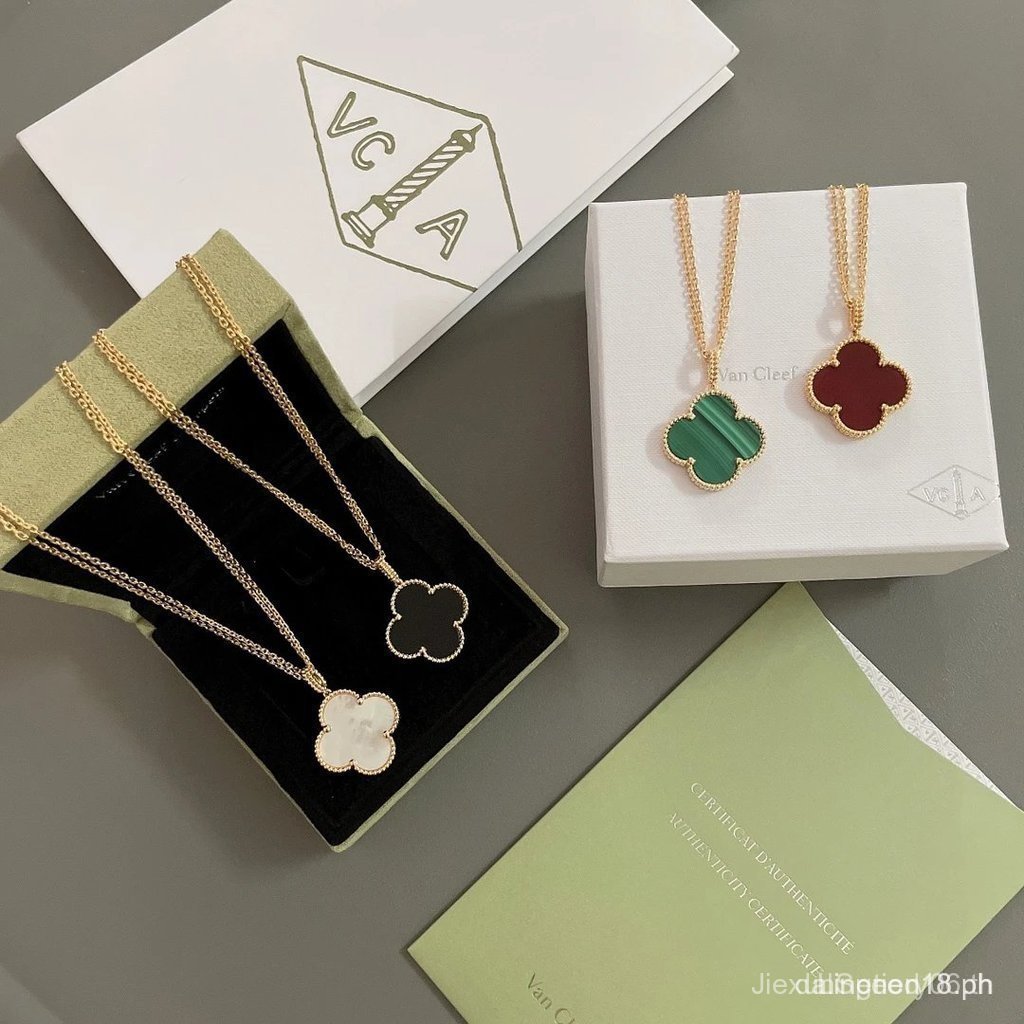 สร้อยคอโคลเวอร์สี่ใบขนาดใหญ่ Van Cleef & Arpels สีขาว/แดง/ดำ