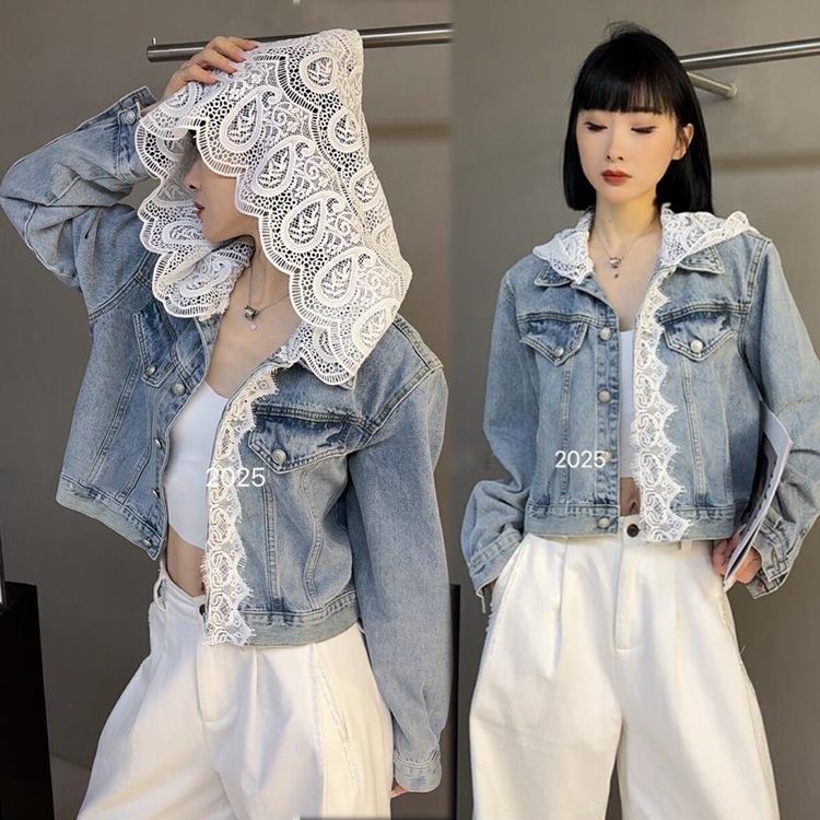 เสื้อแจ็คเก็ตเดนิมฮู้ดน่ารัก สไตล์เรียบหรูสำหรับฤดูใบไม้ผลิ