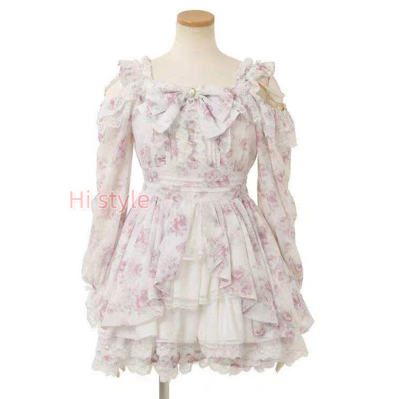 Jirai kei Lizlisa dupes ลูกไม้ Dearmylove Rose โบว์โซ่ Lolita ชุดกระโปรงและกางเกง