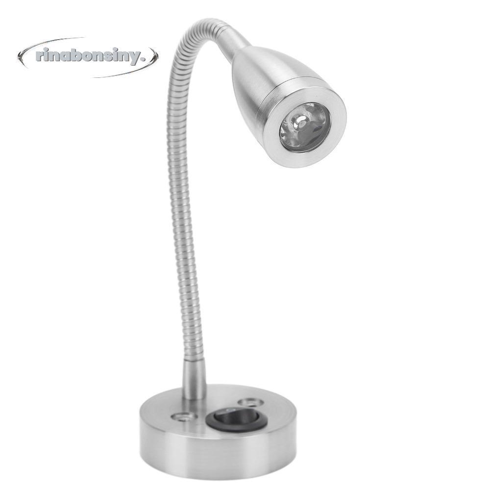 RINABONSINY ไฟข้างเตียง LED แสงสีขาวอุ่น หมุนได้ 360 องศา คอห่าน สําหรับ DC 12V-24V ใช้กับรถ RV หรือแคมเปอร์