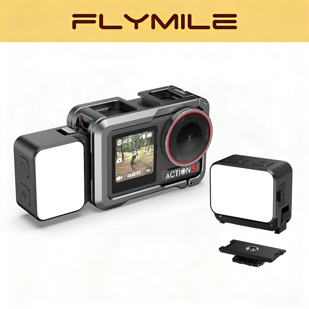 Flymile เติมแสงสําหรับ DJI Osmo 360/Action 5 Pro/4/3,IPX 4 กันน้ํา,กล้องแอ็คชั่น Vlog อุปกรณ์เสริม
