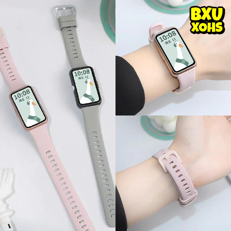 สายซิลิโคน for Huawei Band 10 9 8 7 6/Honor Band 6 7/Huawei Band 10 9 8 NFC สร้อยข้อมือกีฬายางต้นฉบับอ่อนเข็มขัดนุ่ม